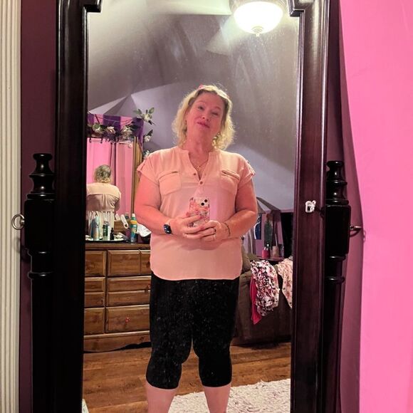 Lilly White XL Pink Gold Top Button Top Dressy - Picture 2 of 10